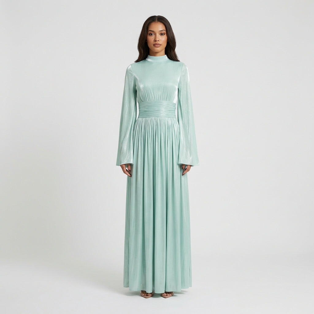 Adalyn High Neck Pleated Maxi Dress for Women