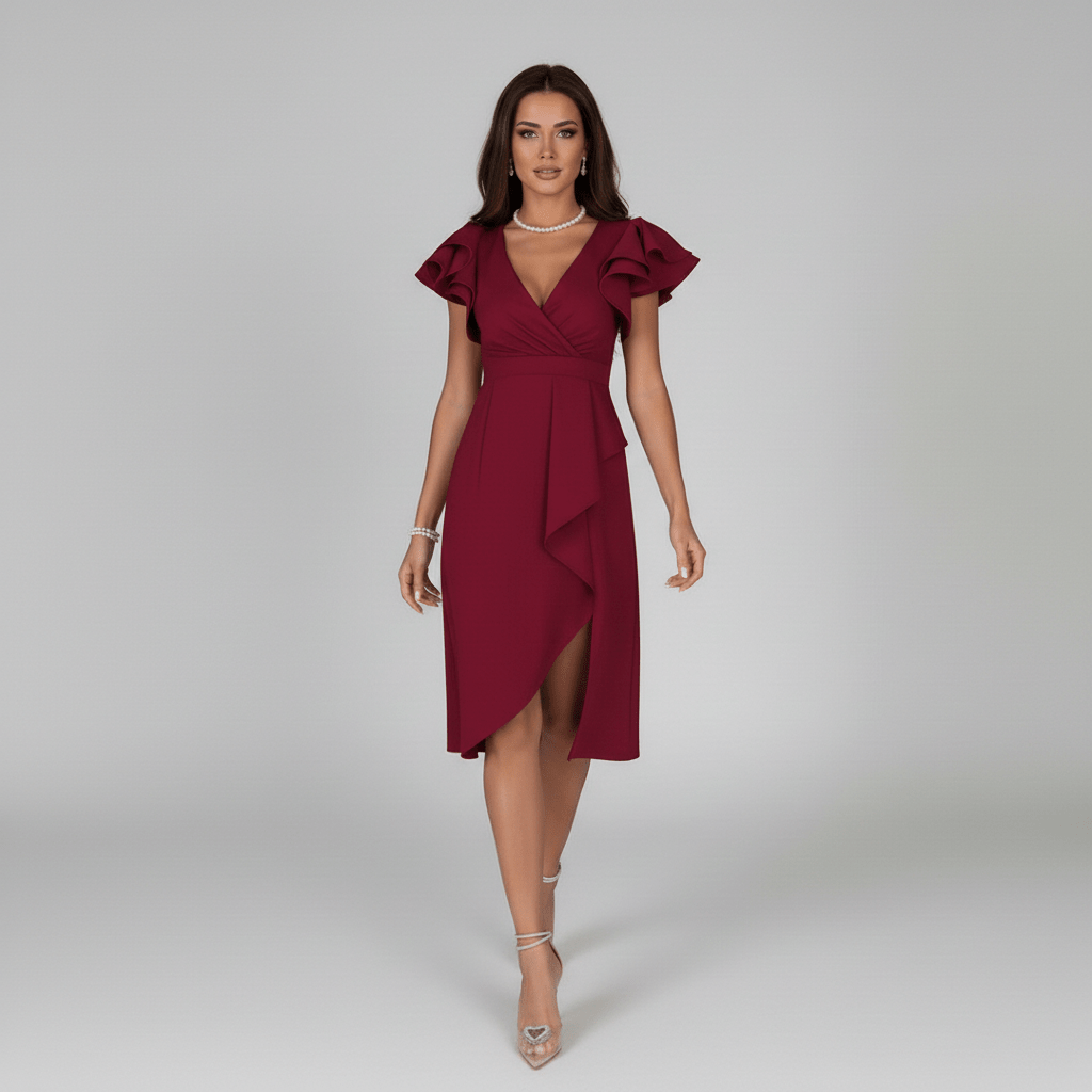 Alea Elegant Ruffle Wedding Guest Dress