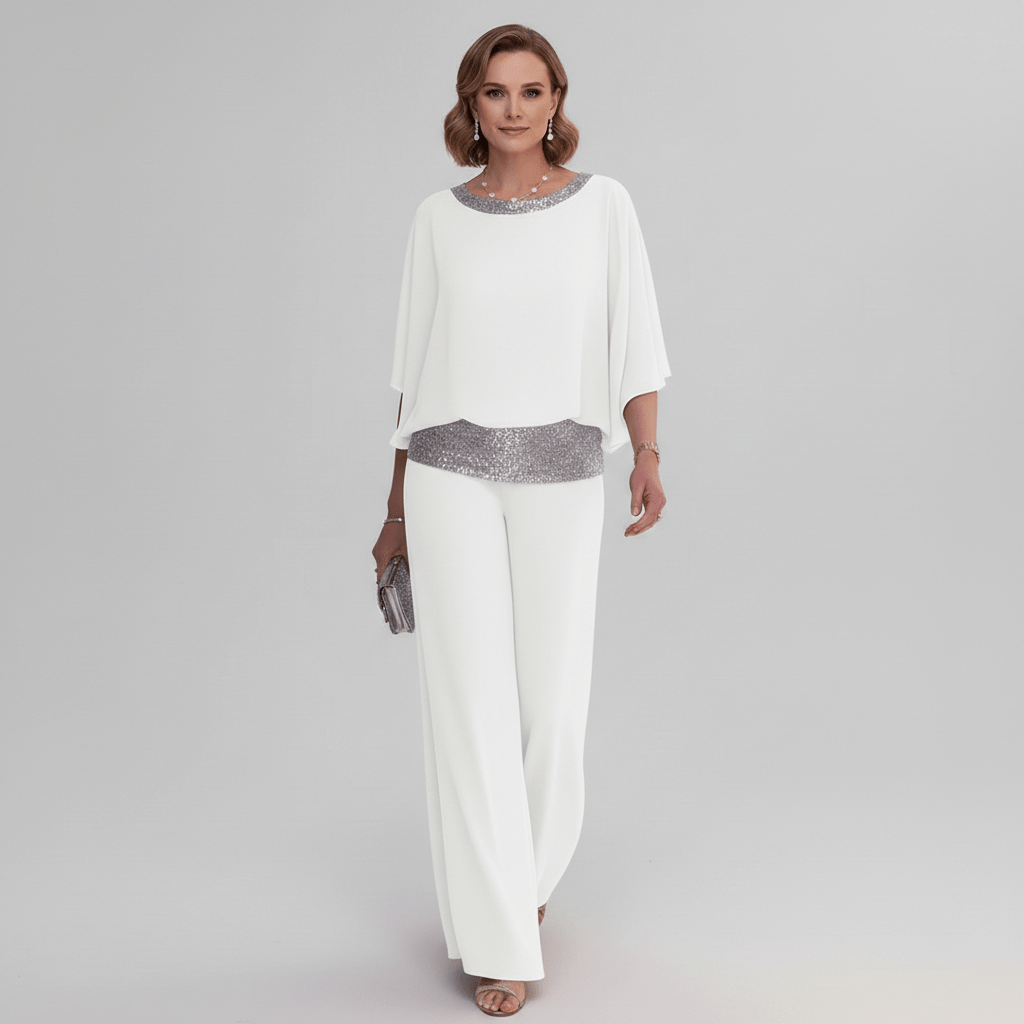 Alexis Two Piece Set Sequin Overlay Top and Wide Leg Pants