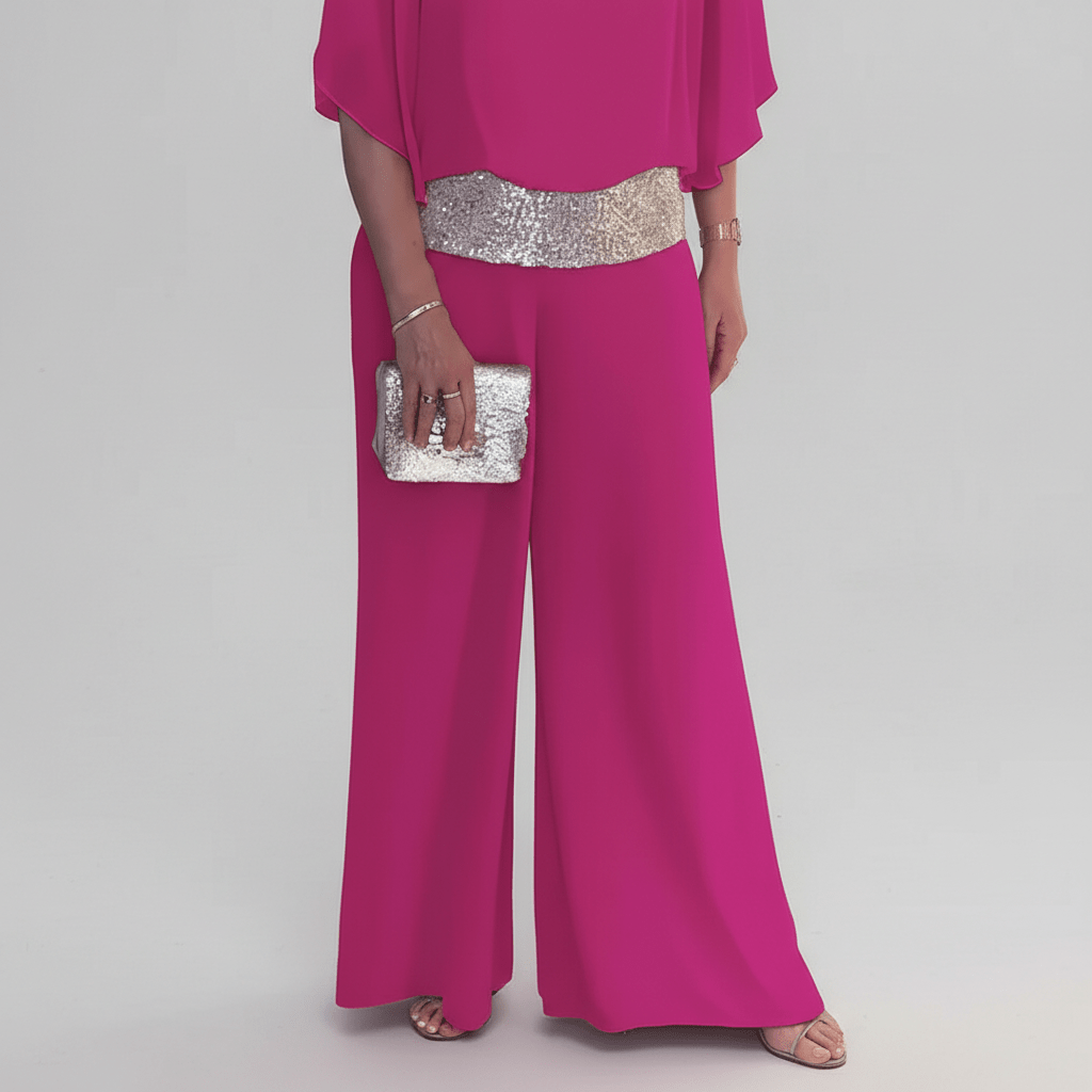 Alexis Two Piece Set Sequin Overlay Top and Wide Leg Pants