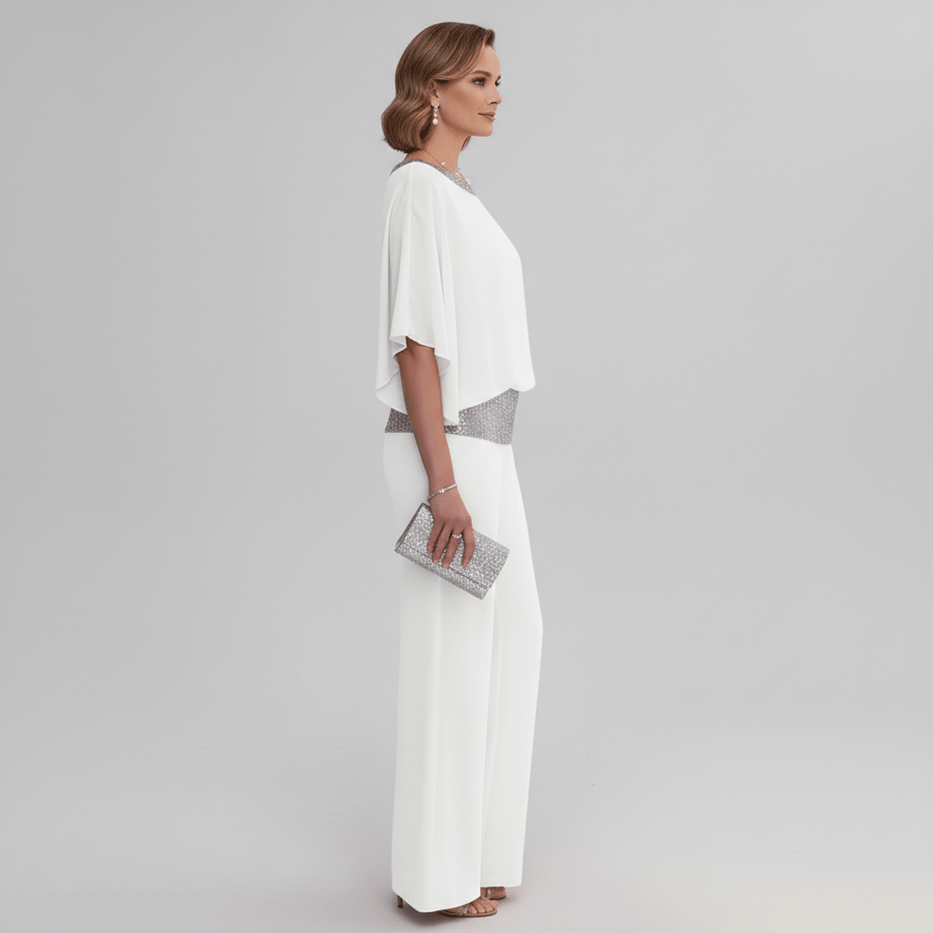 Alexis Two Piece Set Sequin Overlay Top and Wide Leg Pants