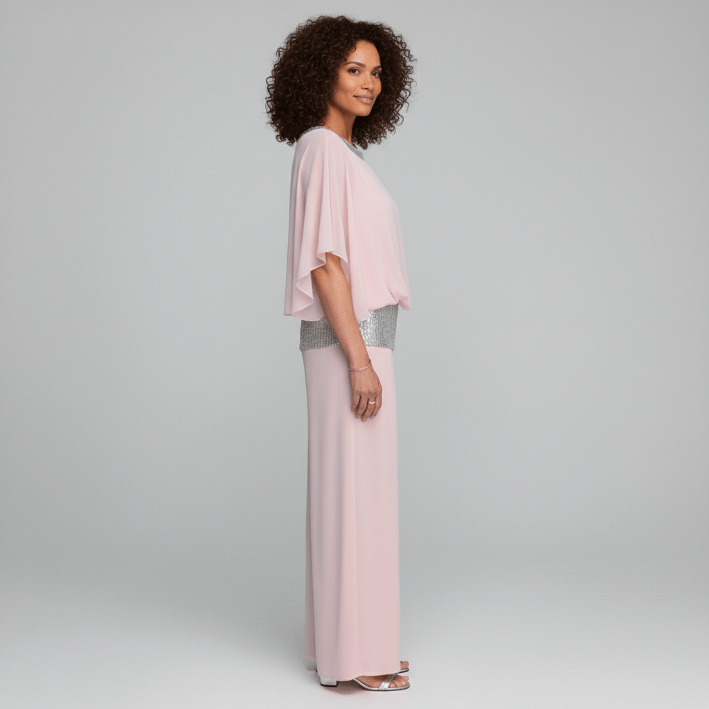 Alexis Two Piece Set Sequin Overlay Top and Wide Leg Pants