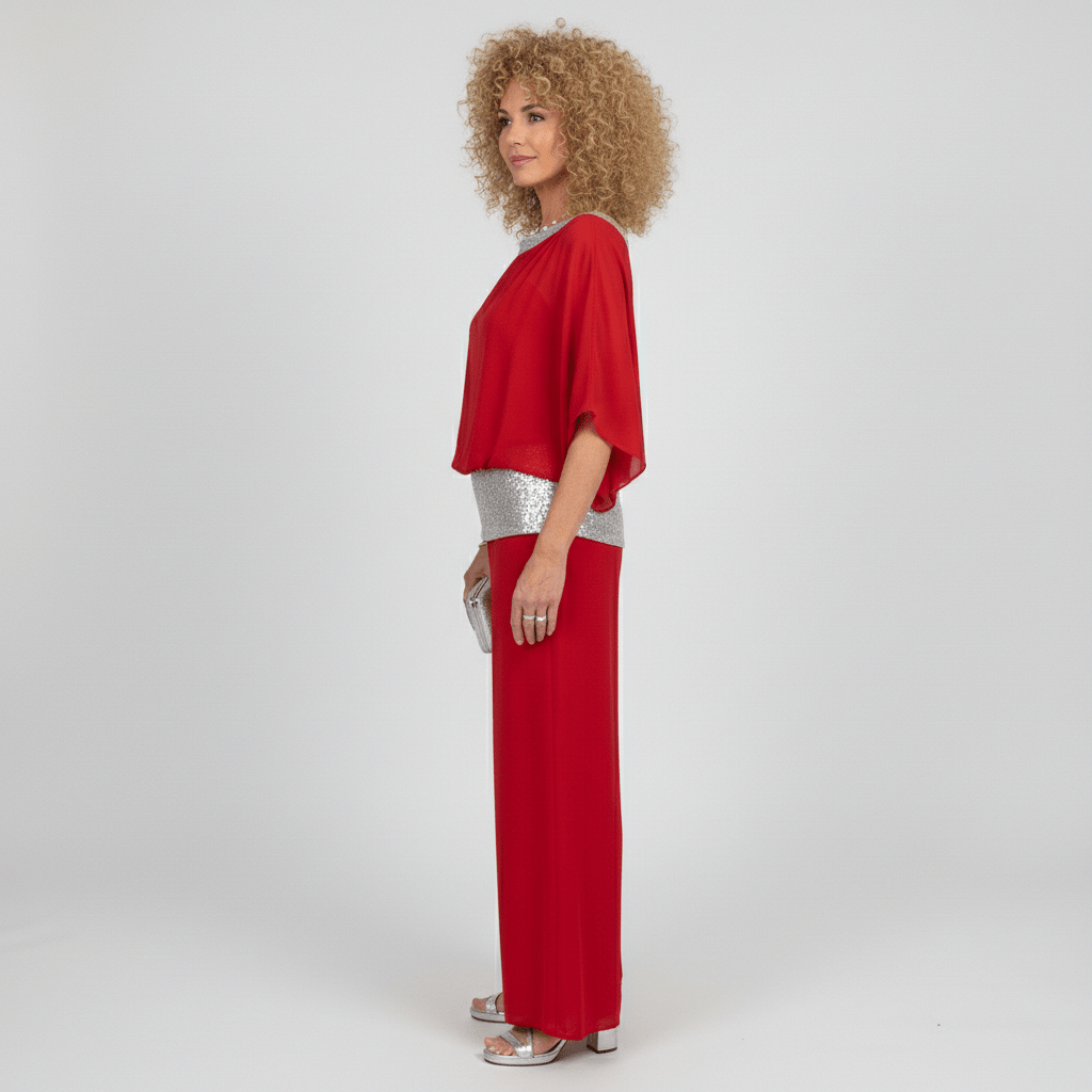 Alexis Two Piece Set Sequin Overlay Top and Wide Leg Pants