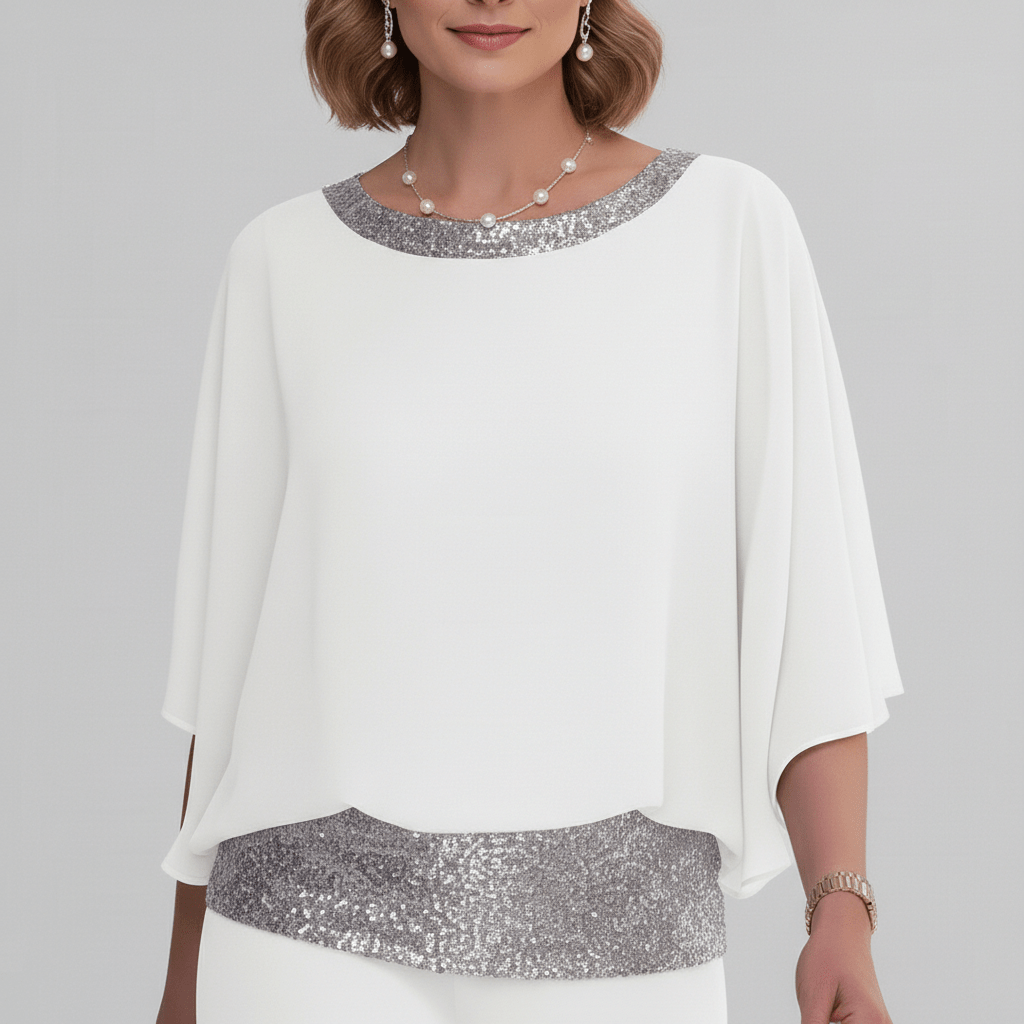 Alexis Two Piece Set Sequin Overlay Top and Wide Leg Pants