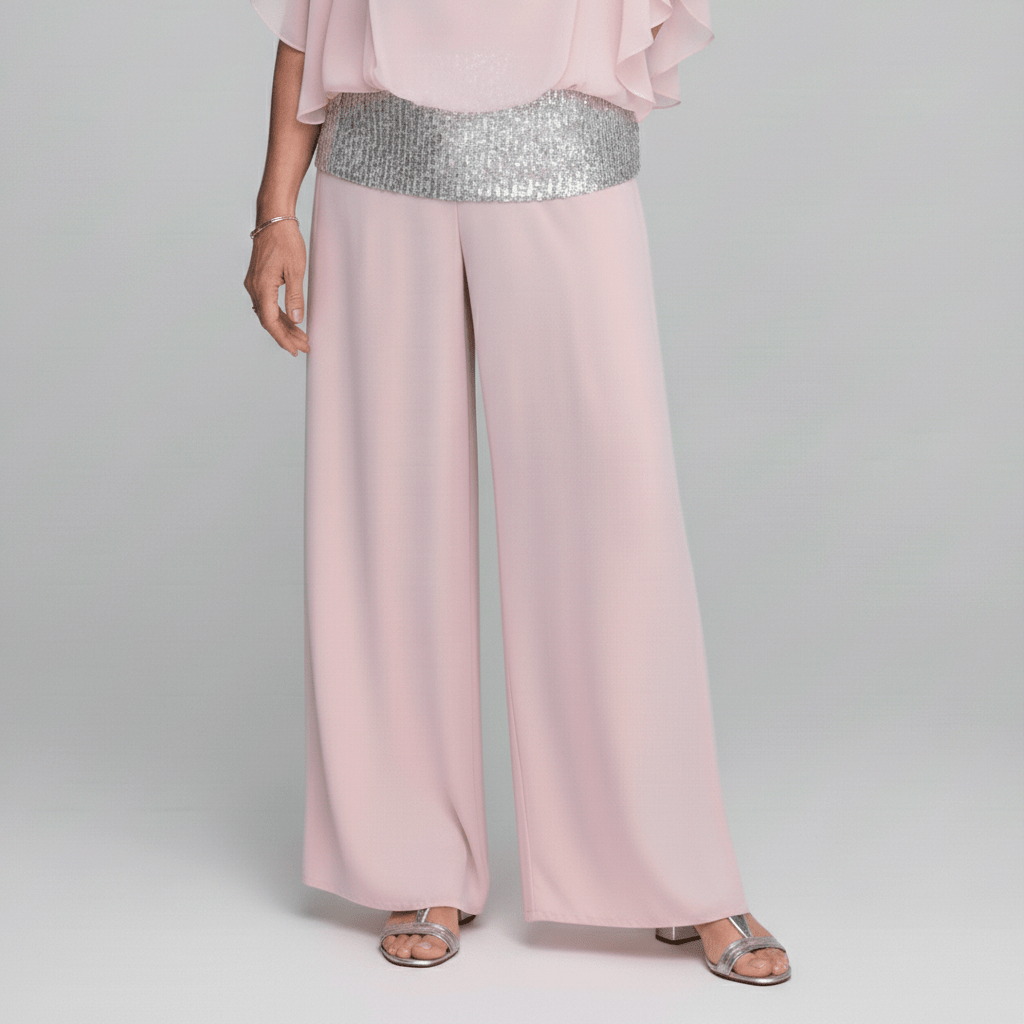 Alexis Two Piece Set Sequin Overlay Top and Wide Leg Pants
