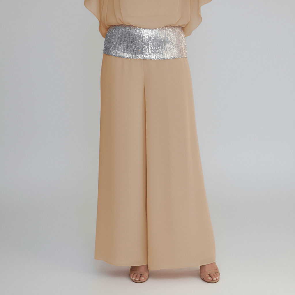 Alexis Two Piece Set Sequin Overlay Top and Wide Leg Pants