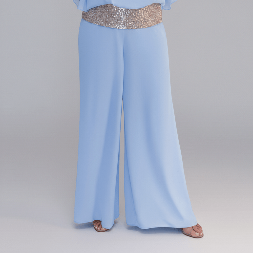 Alexis Two Piece Set Sequin Overlay Top and Wide Leg Pants