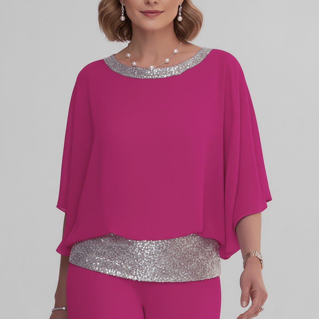 Alexis Two Piece Set Sequin Overlay Top and Wide Leg Pants