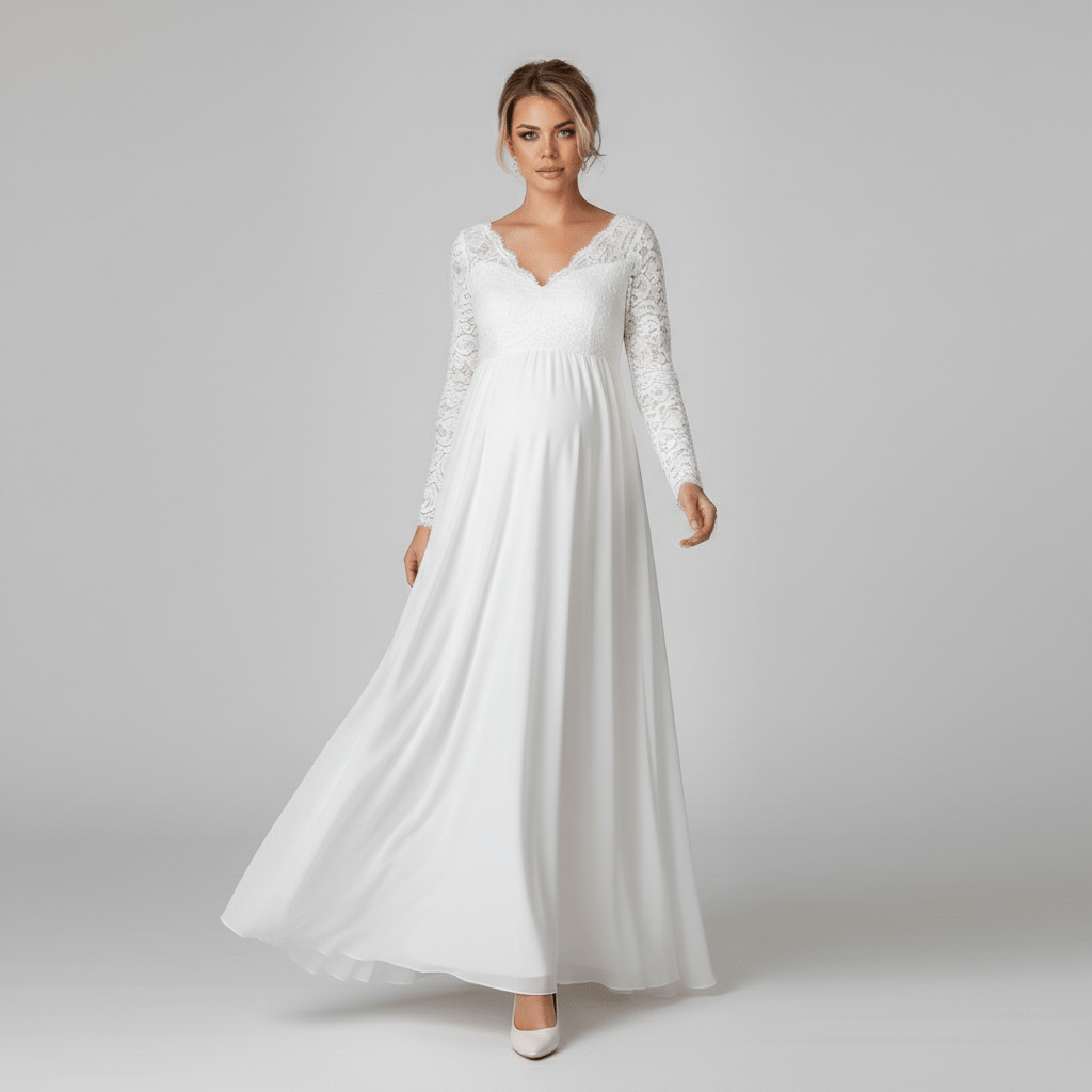 Alva Long Sleeve Lace Maternity White Maxi Dress for Women