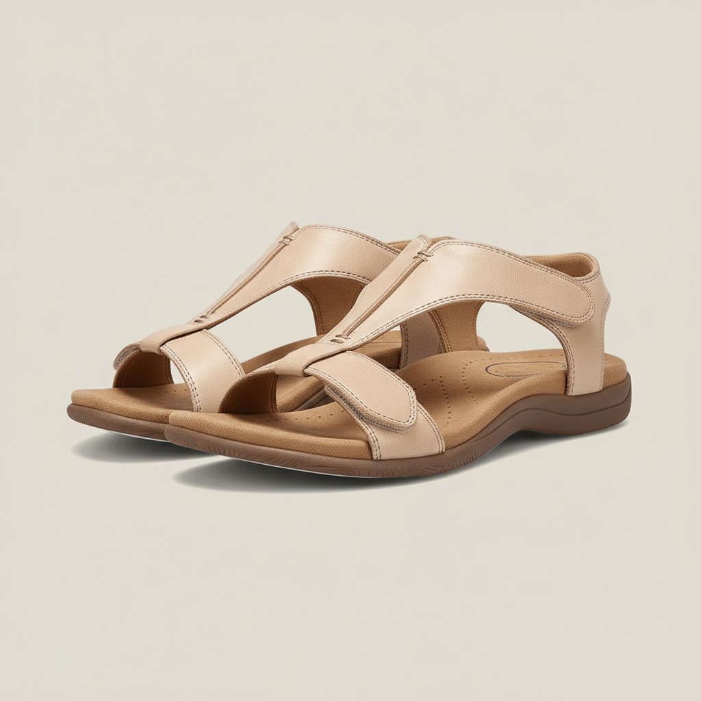 Amabel T Strap Sandals Hook and Loop Comfort Sandals