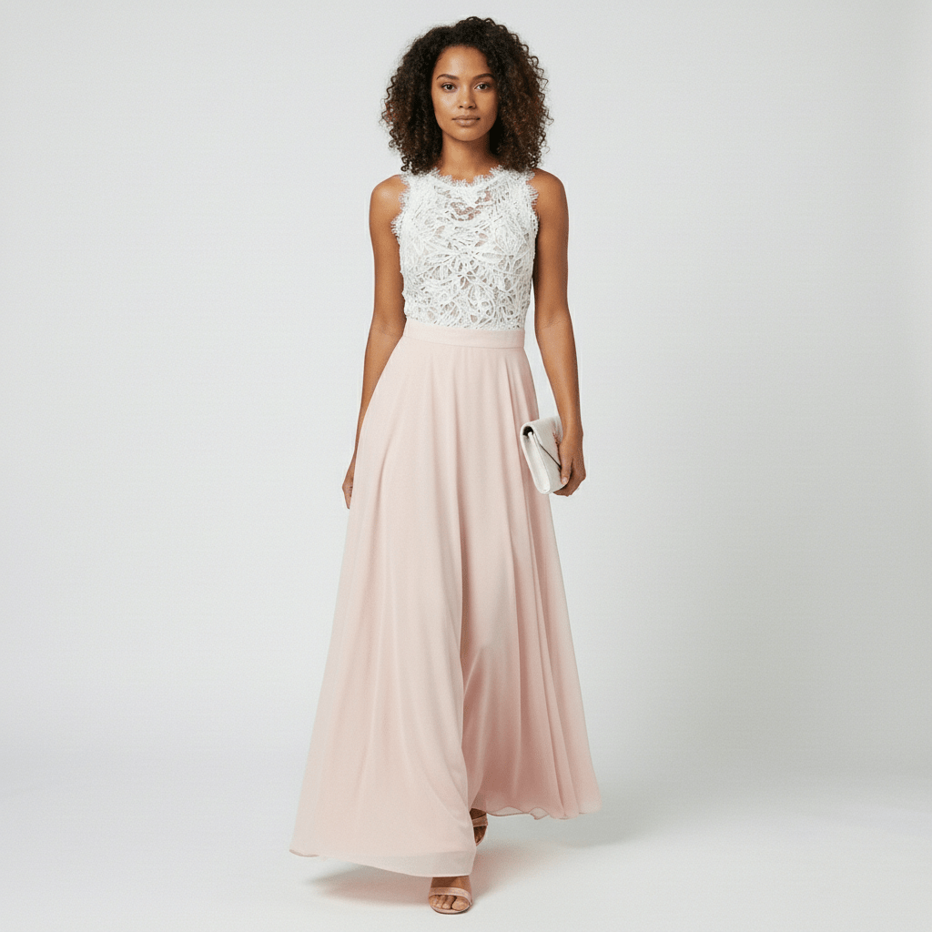 Beatrice Sleeveless Lace Maxi Dress for Women with Round Neck
