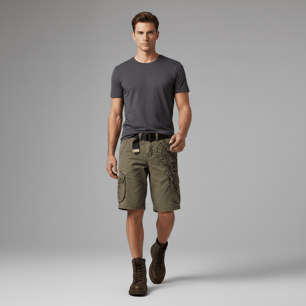 Beckett Cargo Shorts with Side Slip Pockets and Belt Loops