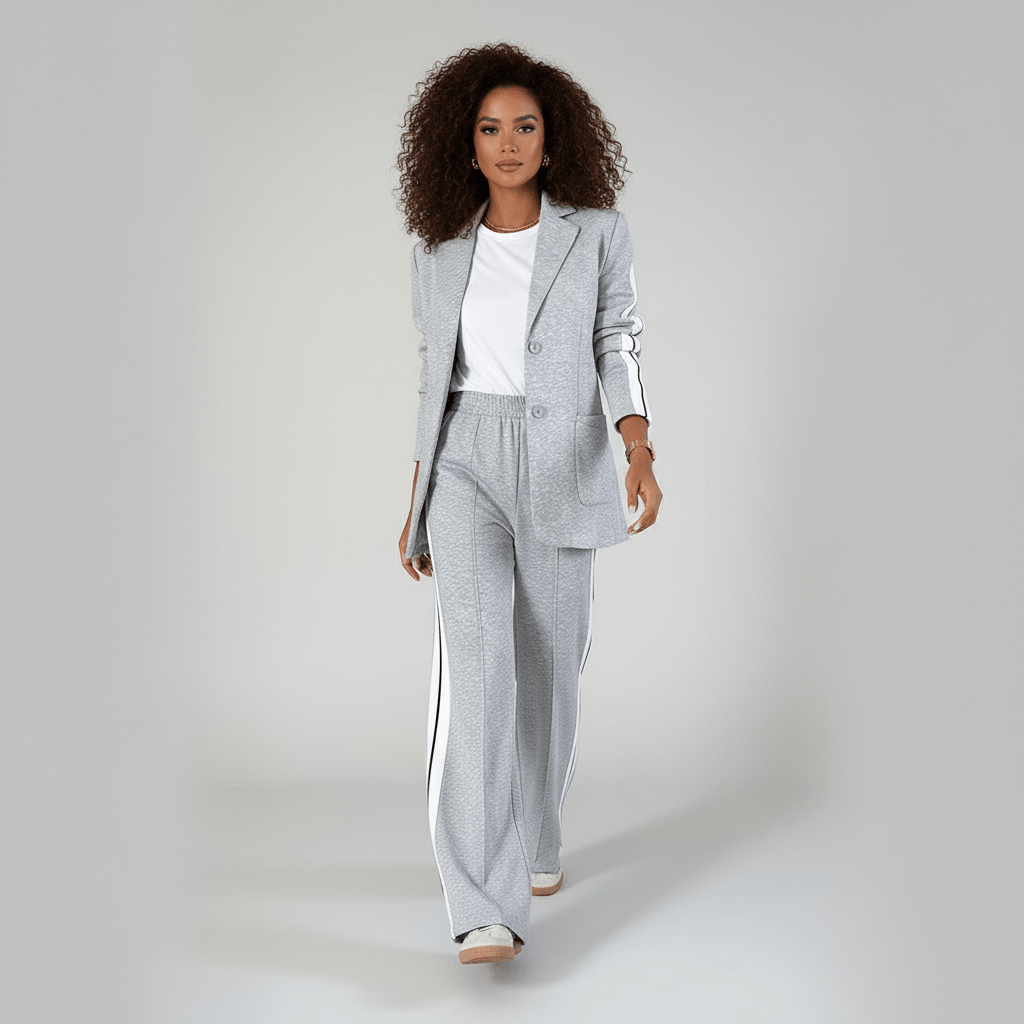 Caitlin Two Piece Set Blazer and Wide Leg Stripe Pants