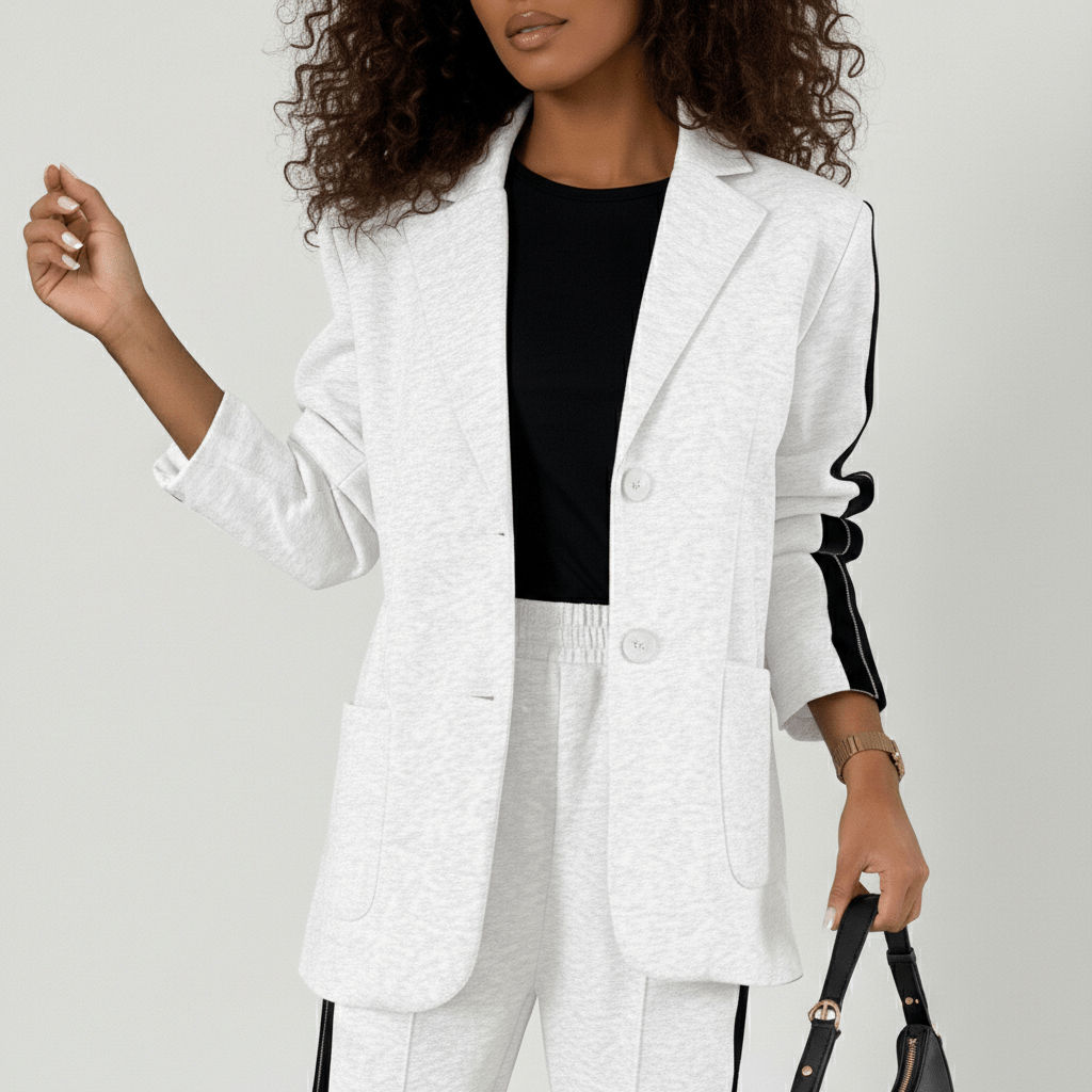 Caitlin Two Piece Set Blazer and Wide Leg Stripe Pants