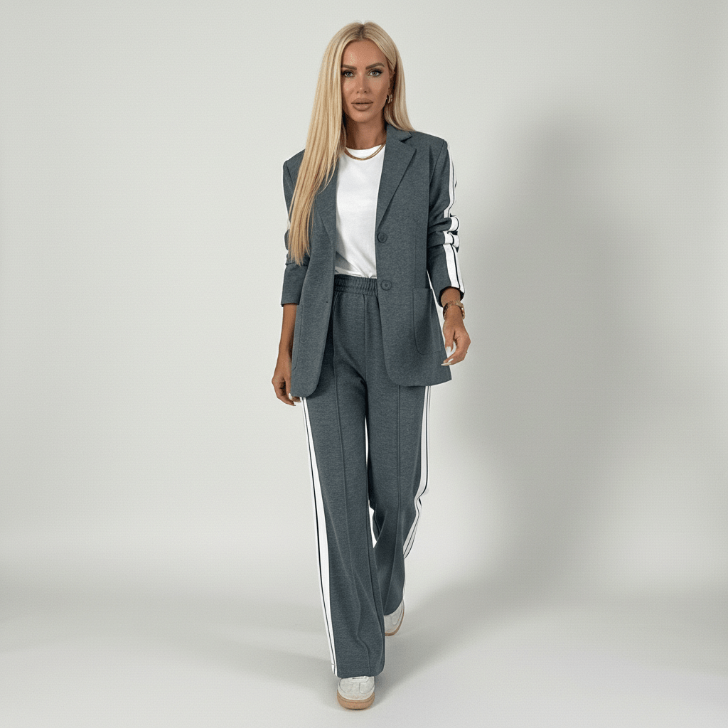 Caitlin Two Piece Set Blazer and Wide Leg Stripe Pants
