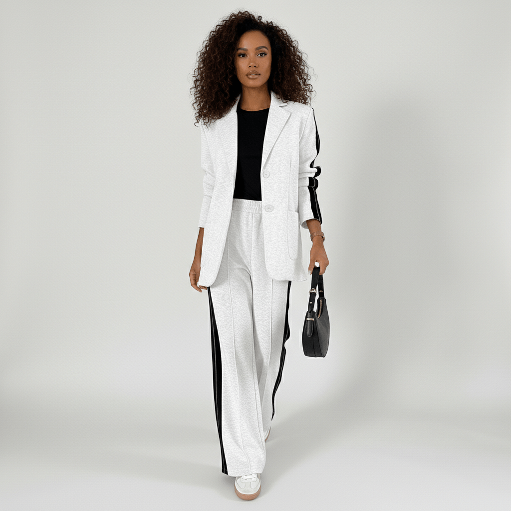 Caitlin Two Piece Set Blazer and Wide Leg Stripe Pants