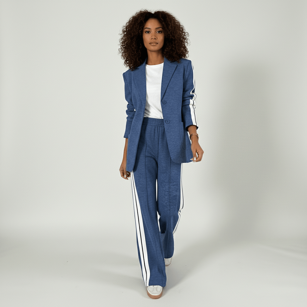 Caitlin Two Piece Set Blazer and Wide Leg Stripe Pants