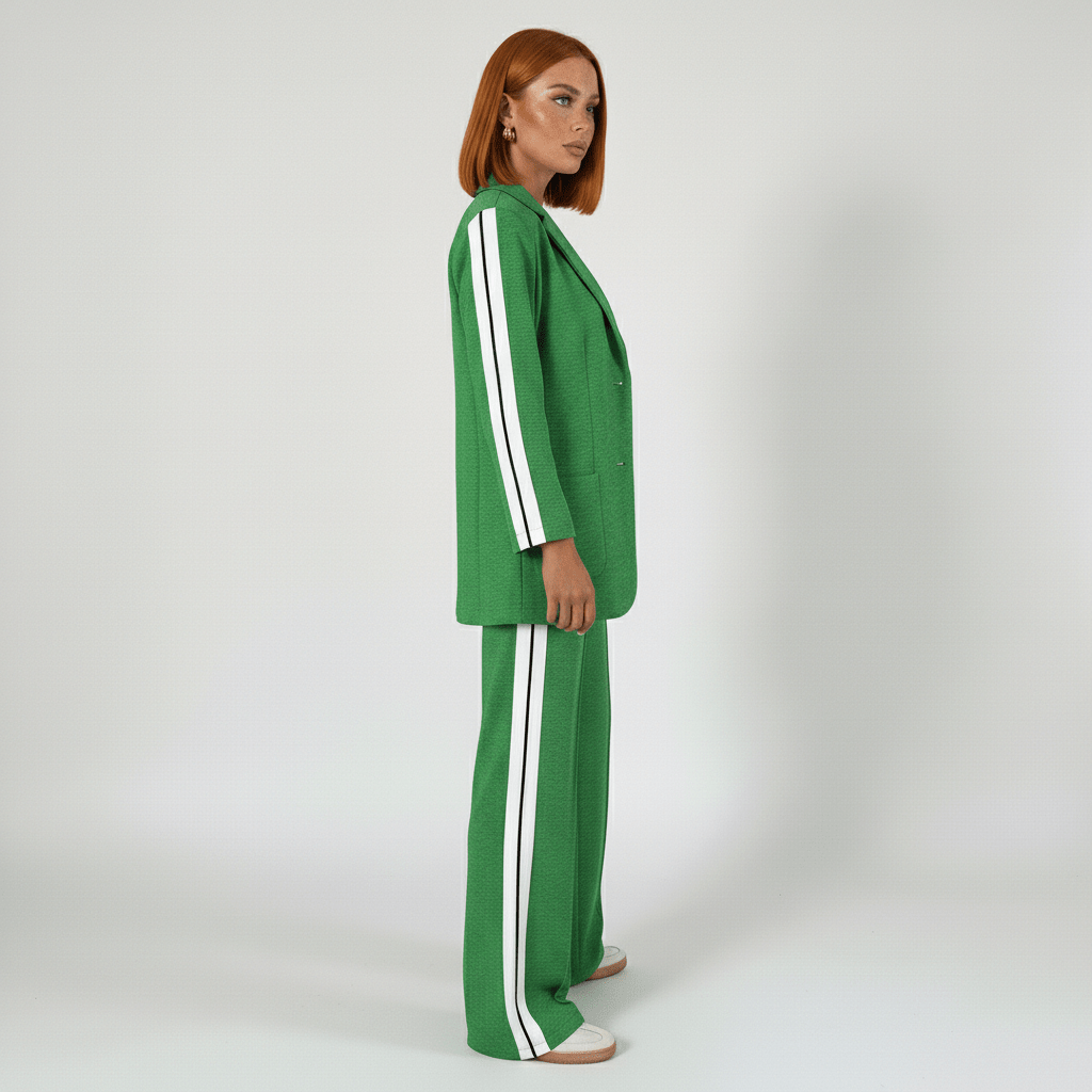 Caitlin Two Piece Set Blazer and Wide Leg Stripe Pants