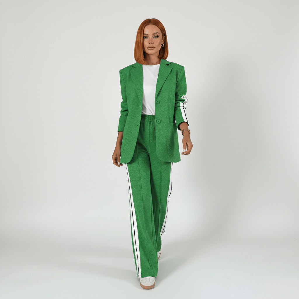 Caitlin Two Piece Set Blazer and Wide Leg Stripe Pants