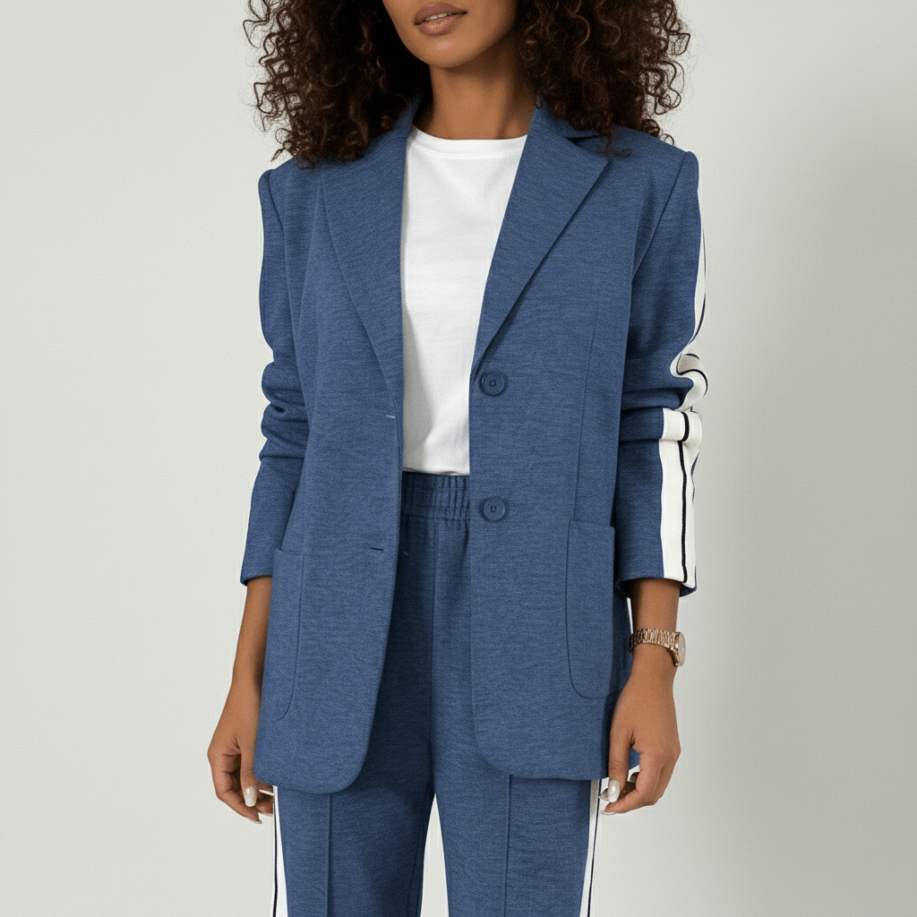 Caitlin Two Piece Set Blazer and Wide Leg Stripe Pants