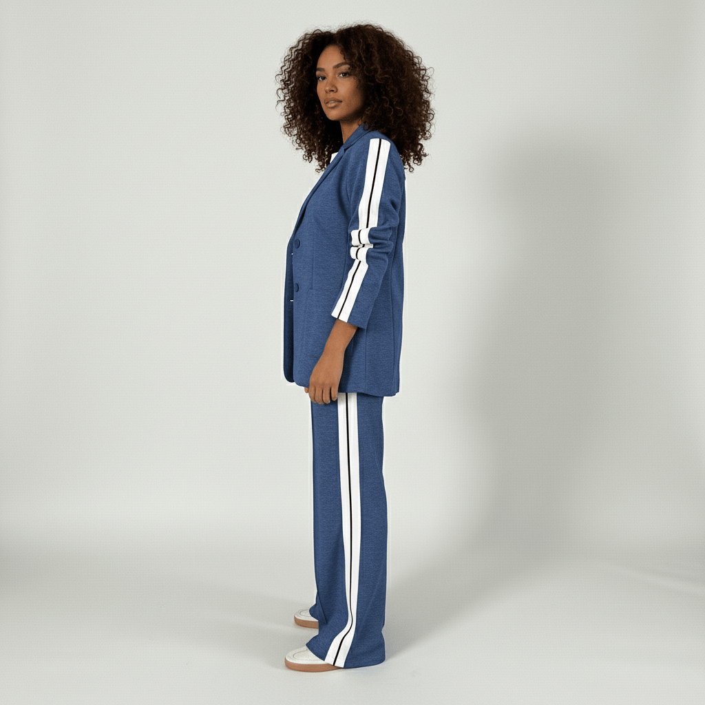 Caitlin Two Piece Set Blazer and Wide Leg Stripe Pants