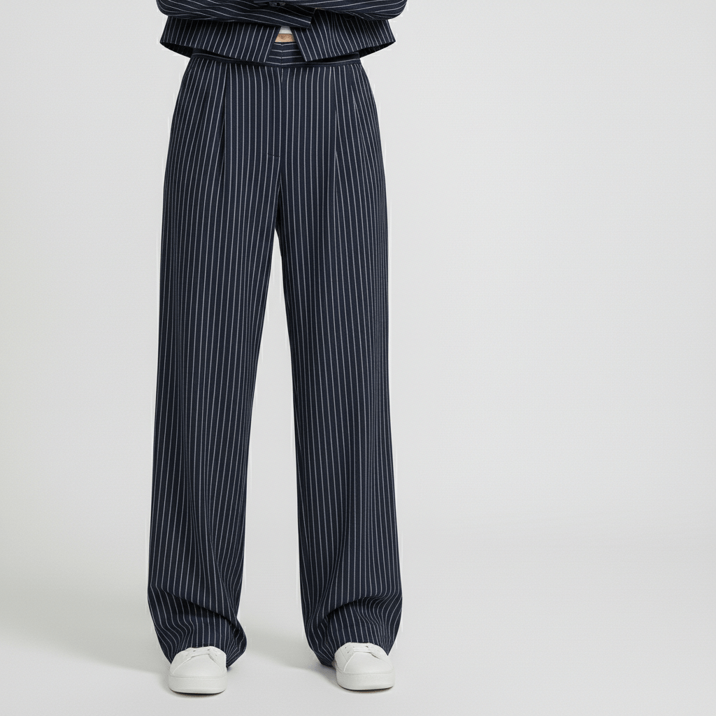 Callie Two Piece Set Cropped Blazer and Wide Leg Pinstripe Pants