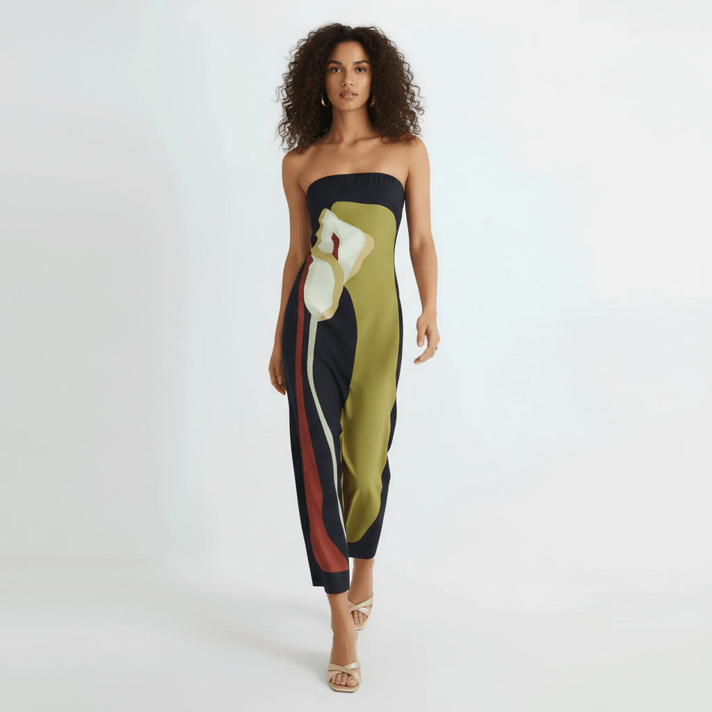 Camille Strapless Maxi Summer Dress with Floral Abstract Print