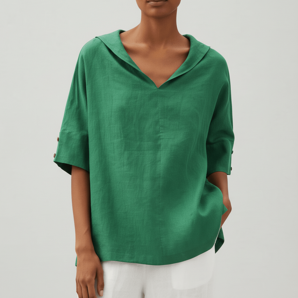 Caroline Casual V-Neck Blouse with Short Sleeves