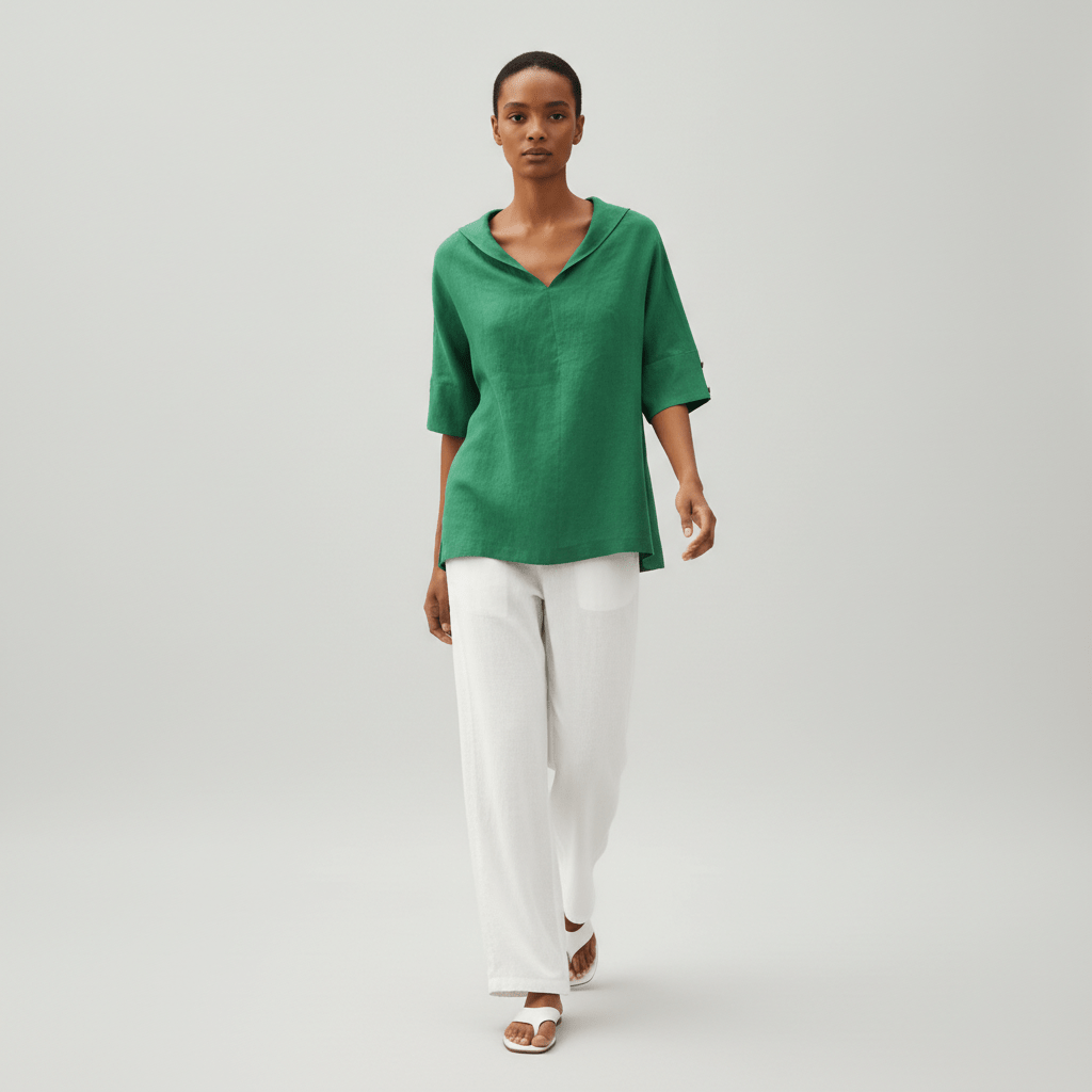 Caroline Casual V-Neck Blouse with Short Sleeves