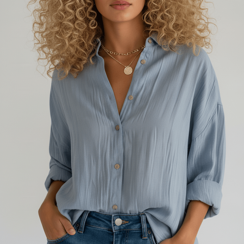 Cecilia Oversized Button Blouse with Collar and Long Sleeves