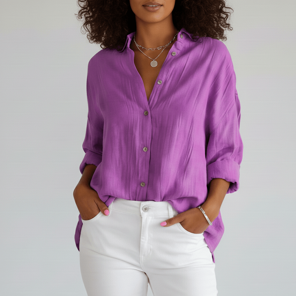 Cecilia Oversized Button Blouse with Collar and Long Sleeves