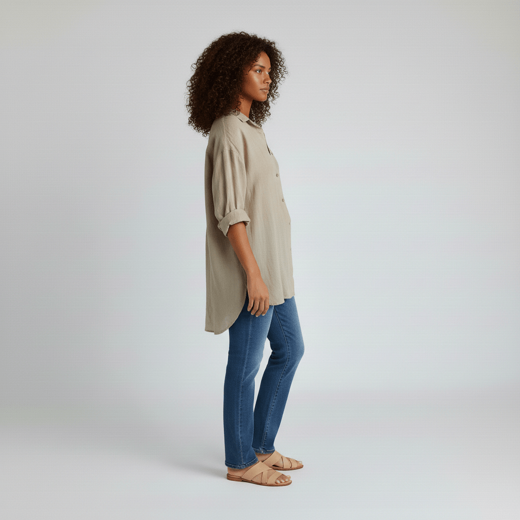 Cecilia Oversized Button Blouse with Collar and Long Sleeves