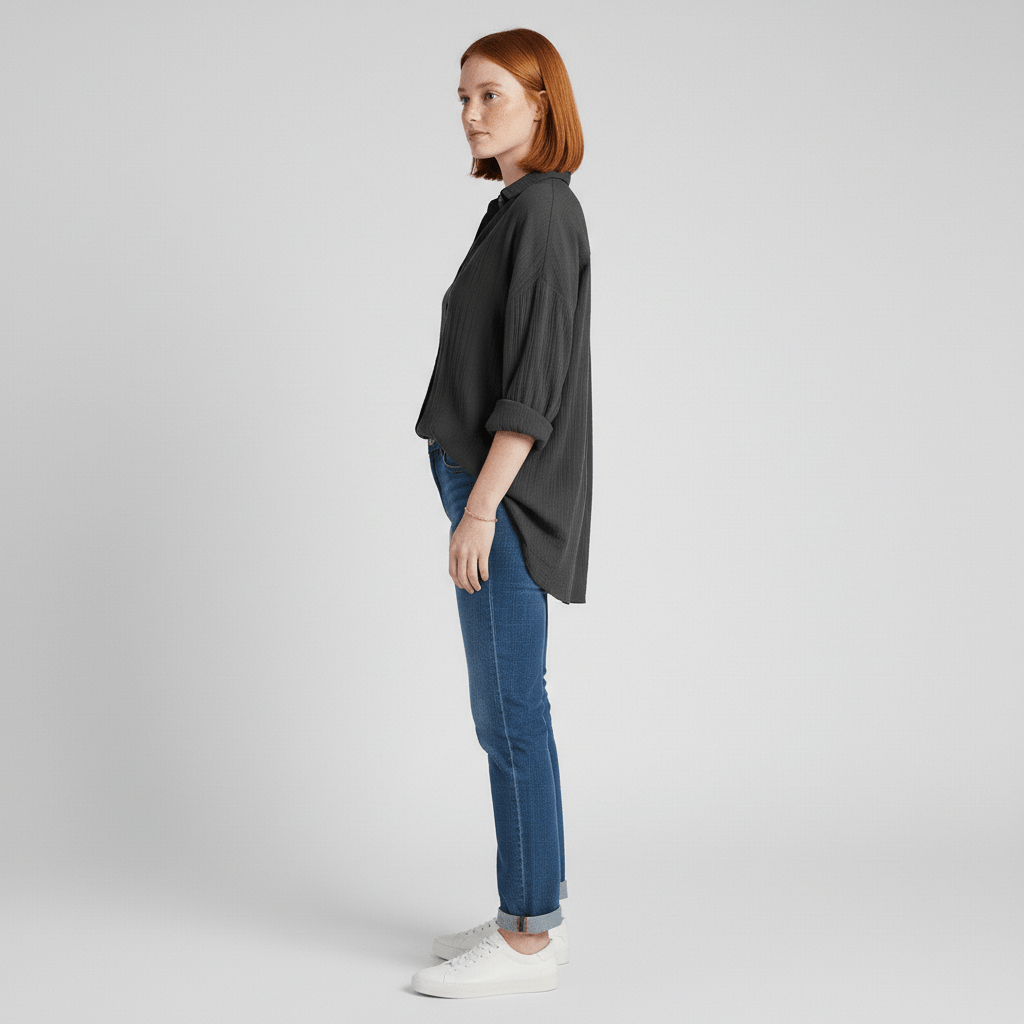 Cecilia Oversized Button Blouse with Collar and Long Sleeves