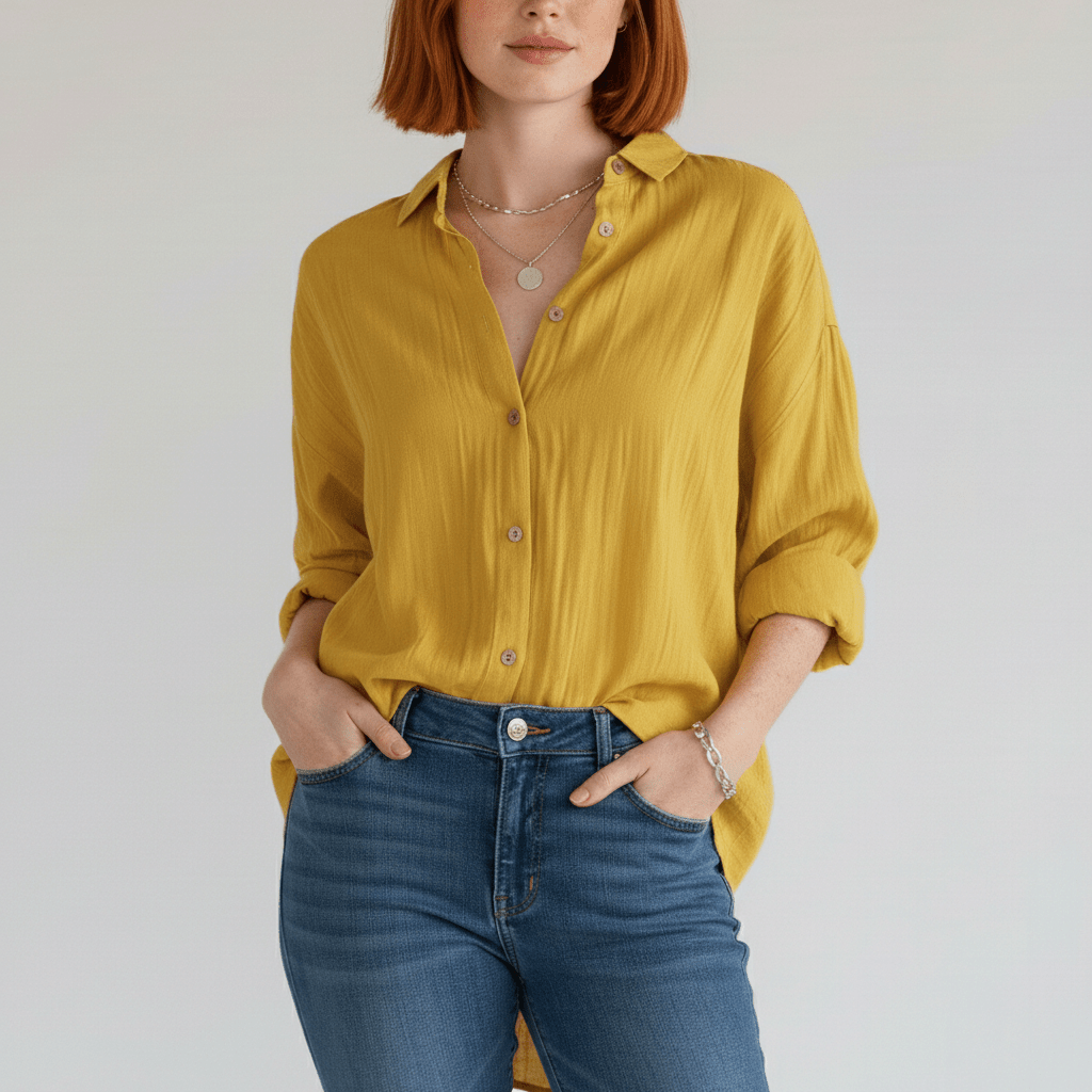 Cecilia Oversized Button Blouse with Collar and Long Sleeves