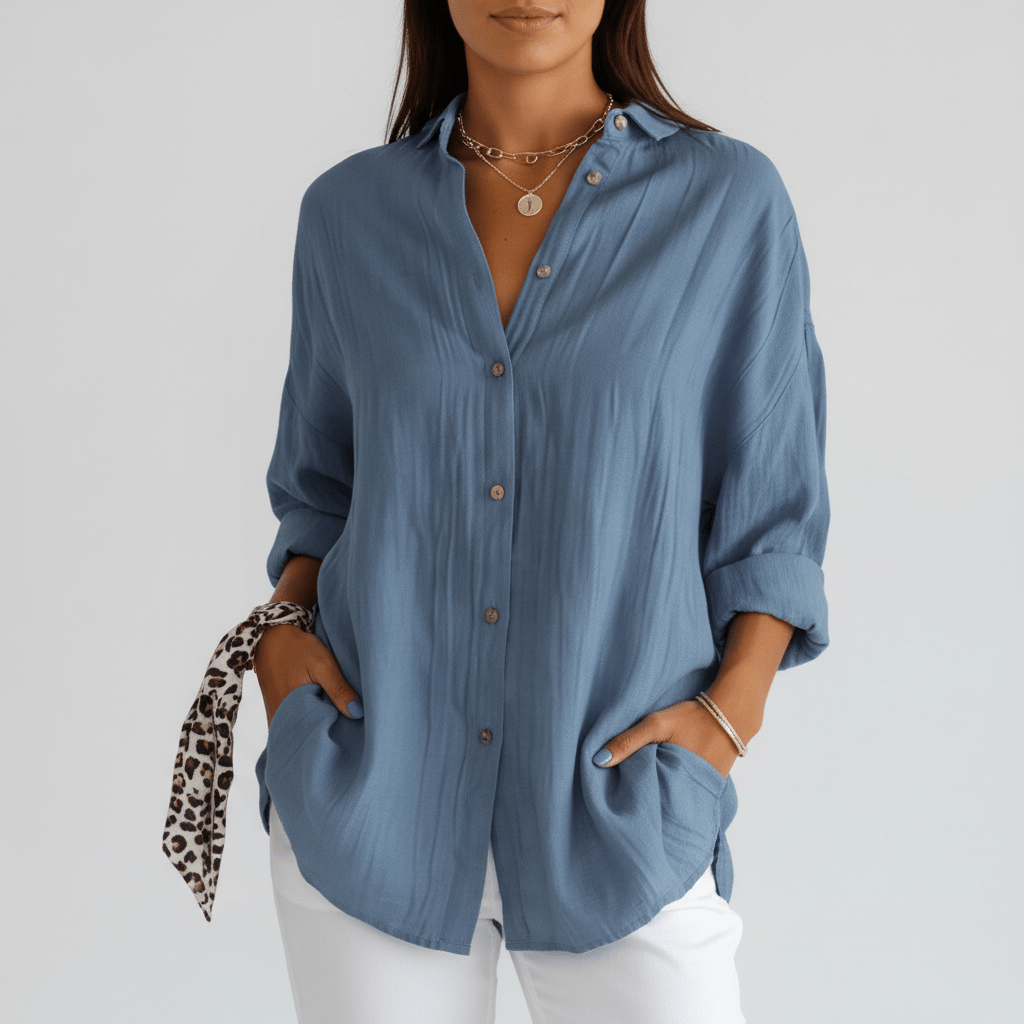 Cecilia Oversized Button Blouse with Collar and Long Sleeves