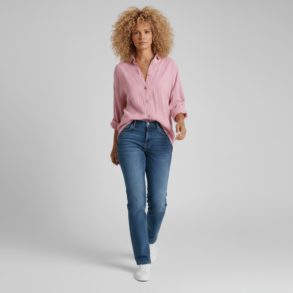 Cecilia Oversized Button Blouse with Collar and Long Sleeves