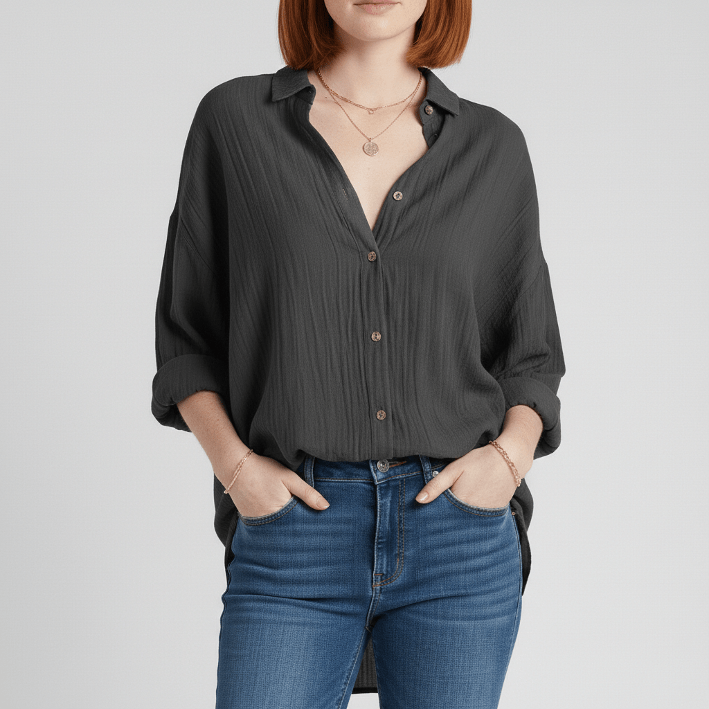 Cecilia Oversized Button Blouse with Collar and Long Sleeves