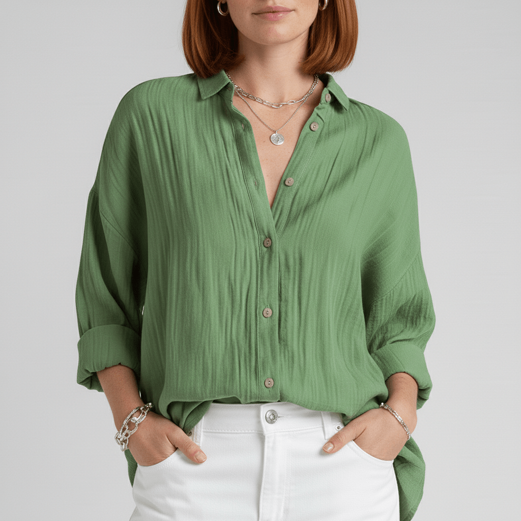 Cecilia Oversized Button Blouse with Collar and Long Sleeves