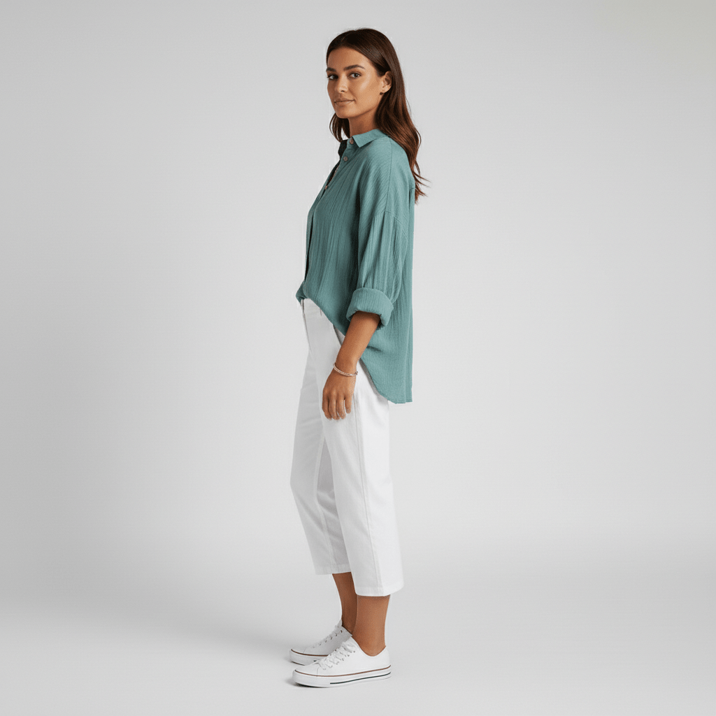 Cecilia Oversized Button Blouse with Collar and Long Sleeves