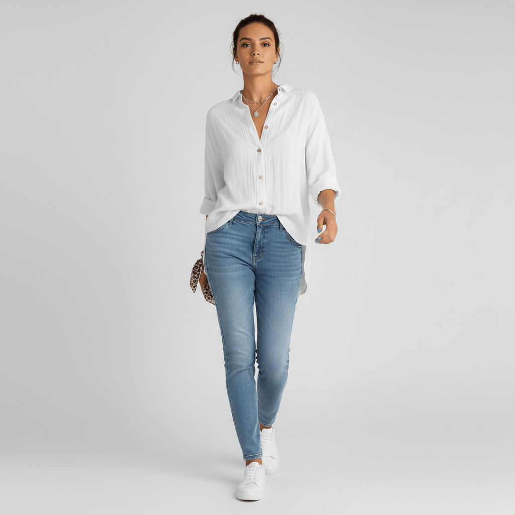 Cecilia Oversized Button Blouse with Collar and Long Sleeves