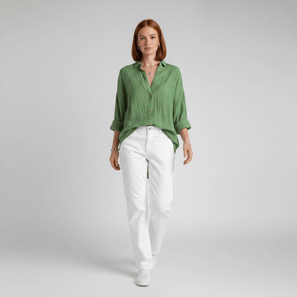 Cecilia Oversized Button Blouse with Collar and Long Sleeves