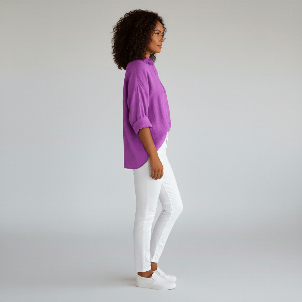 Cecilia Oversized Button Blouse with Collar and Long Sleeves