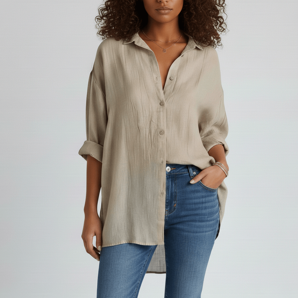 Cecilia Oversized Button Blouse with Collar and Long Sleeves