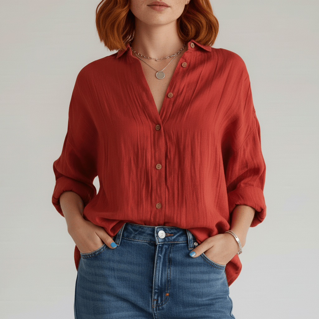 Cecilia Oversized Button Blouse with Collar and Long Sleeves