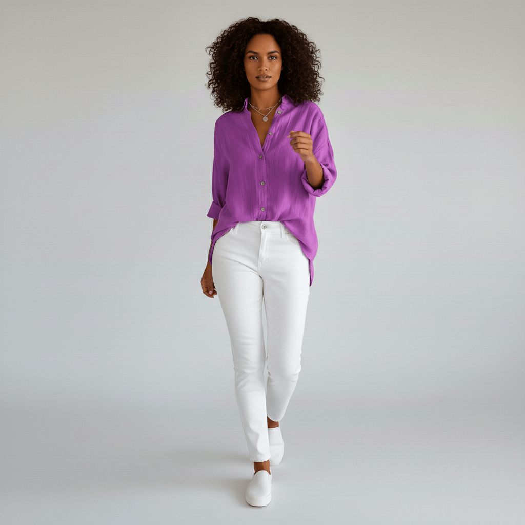 Cecilia Oversized Button Blouse with Collar and Long Sleeves