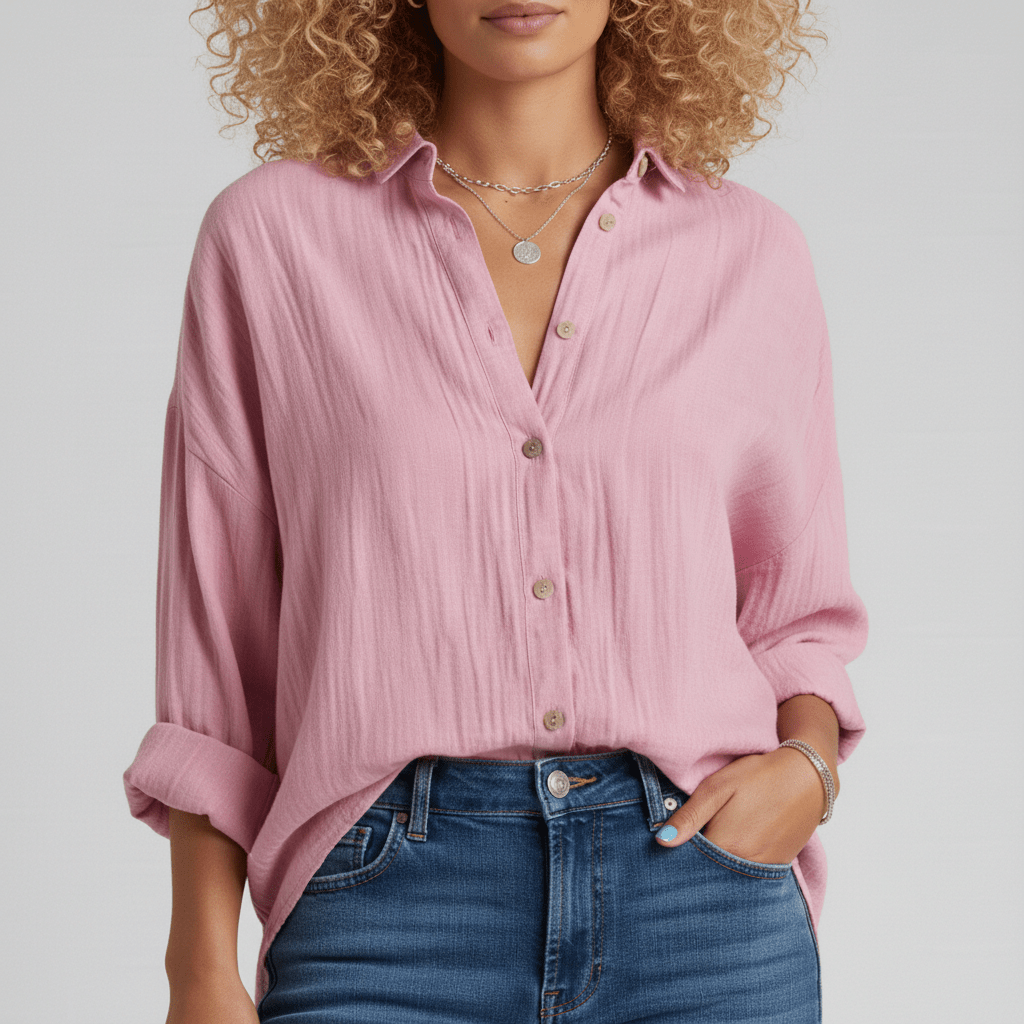 Cecilia Oversized Button Blouse with Collar and Long Sleeves