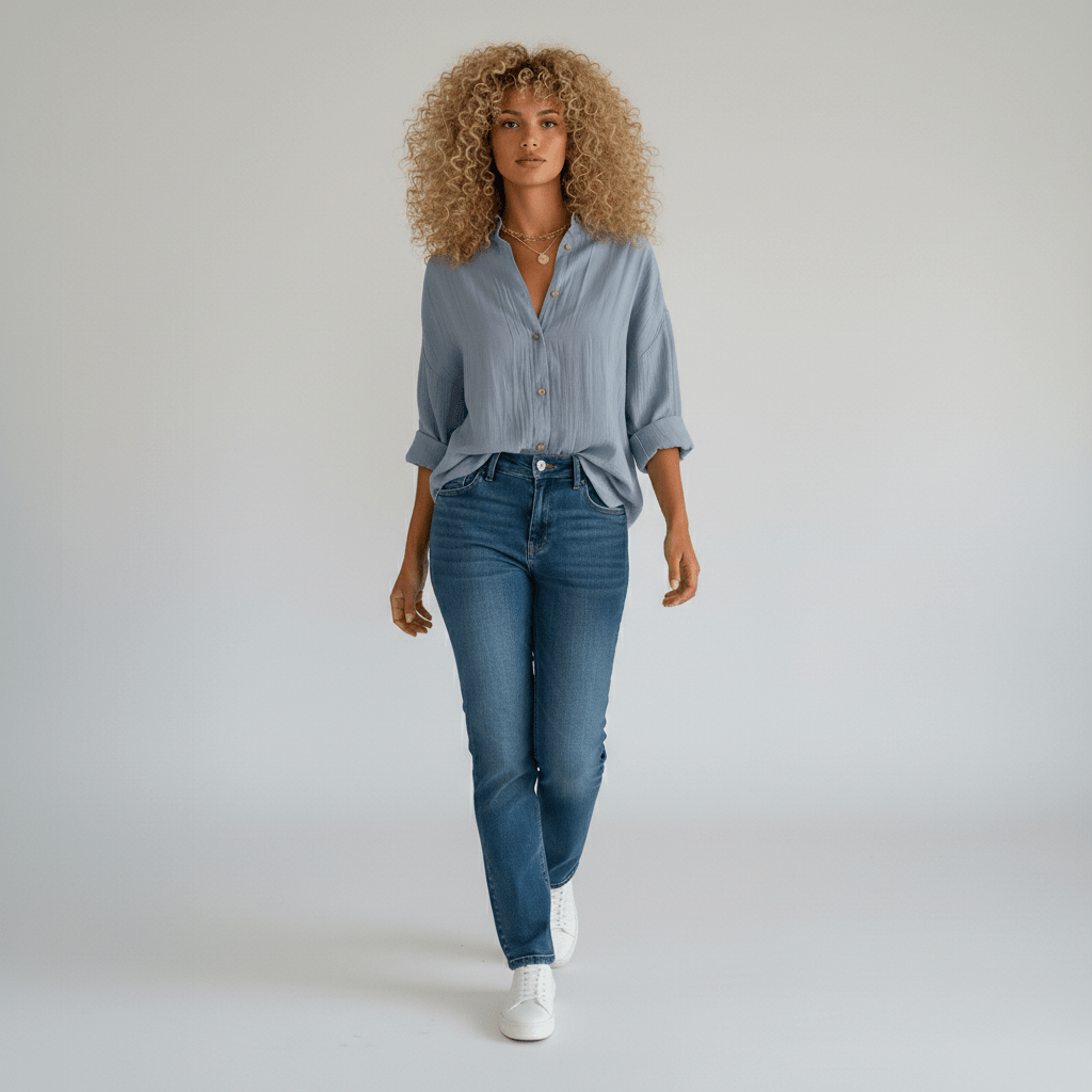 Cecilia Oversized Button Blouse with Collar and Long Sleeves