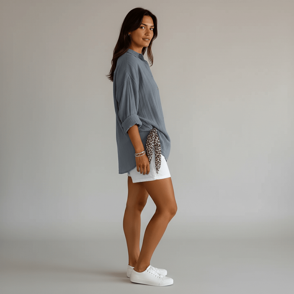 Cecilia Oversized Button Blouse with Collar and Long Sleeves