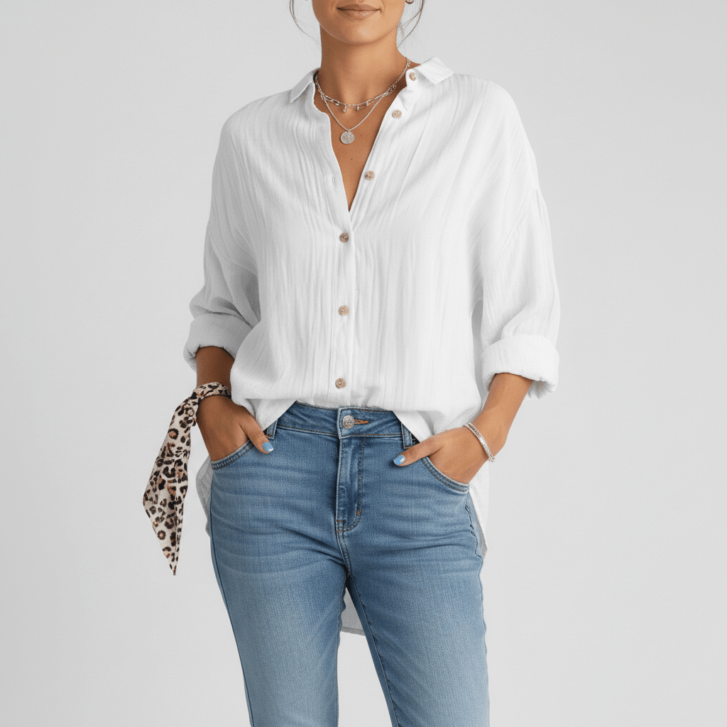 Cecilia Oversized Button Blouse with Collar and Long Sleeves