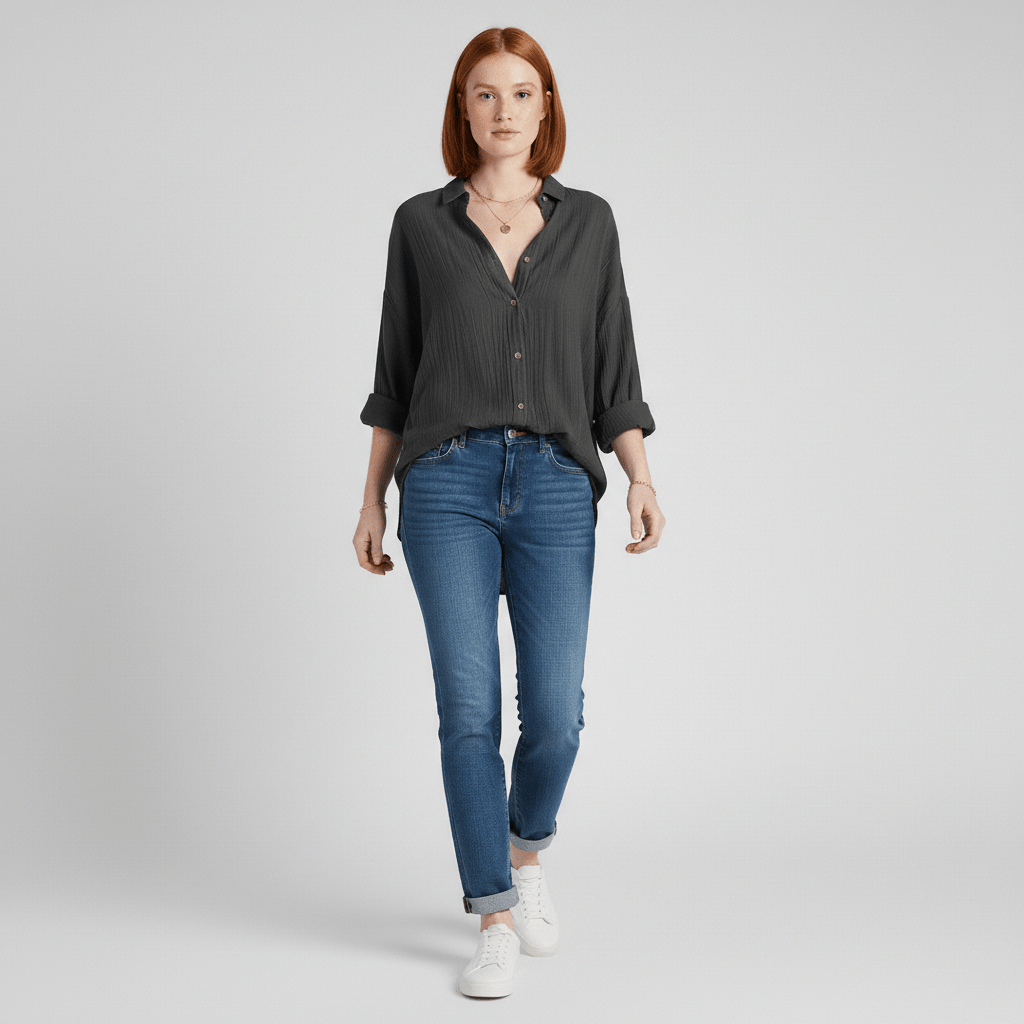 Cecilia Oversized Button Blouse with Collar and Long Sleeves